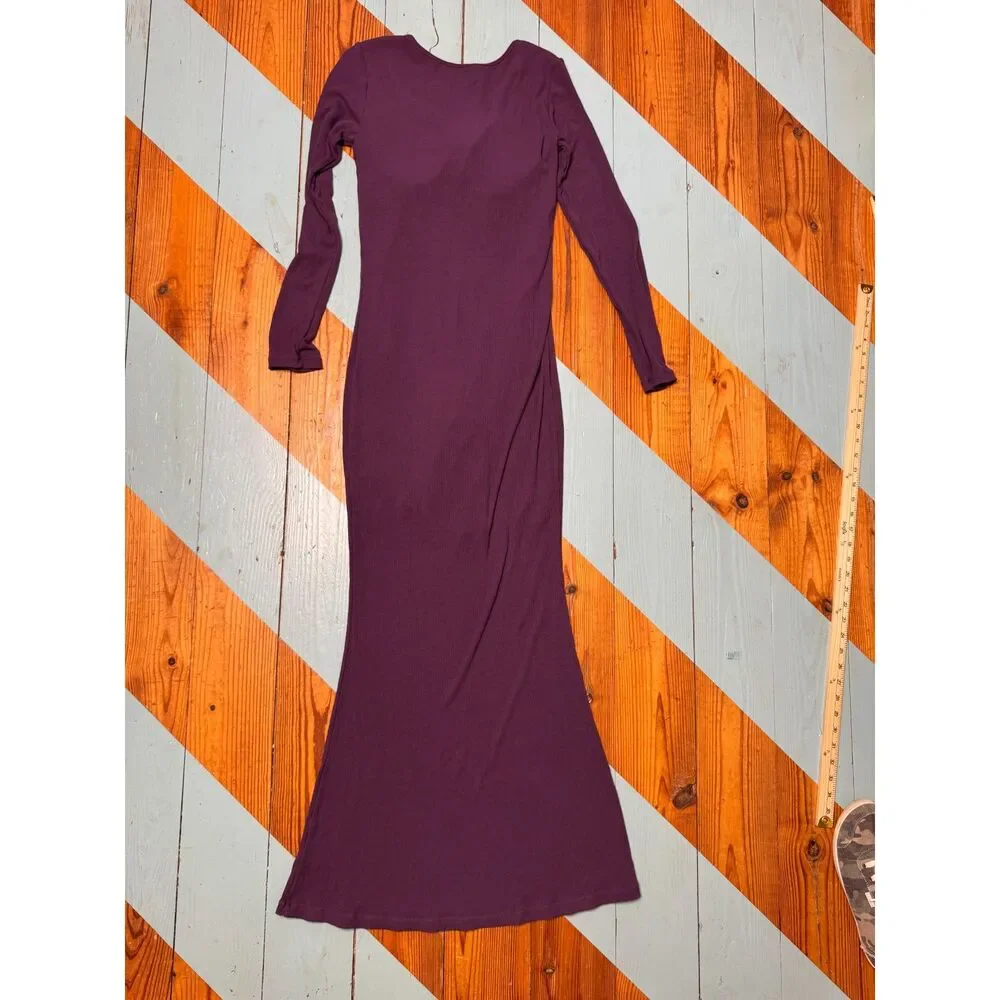 Popilush XL Plum Maxi Dress Built-In Shapewear Square Neck Long Sleeve Bodycon - Picture 11 of 11